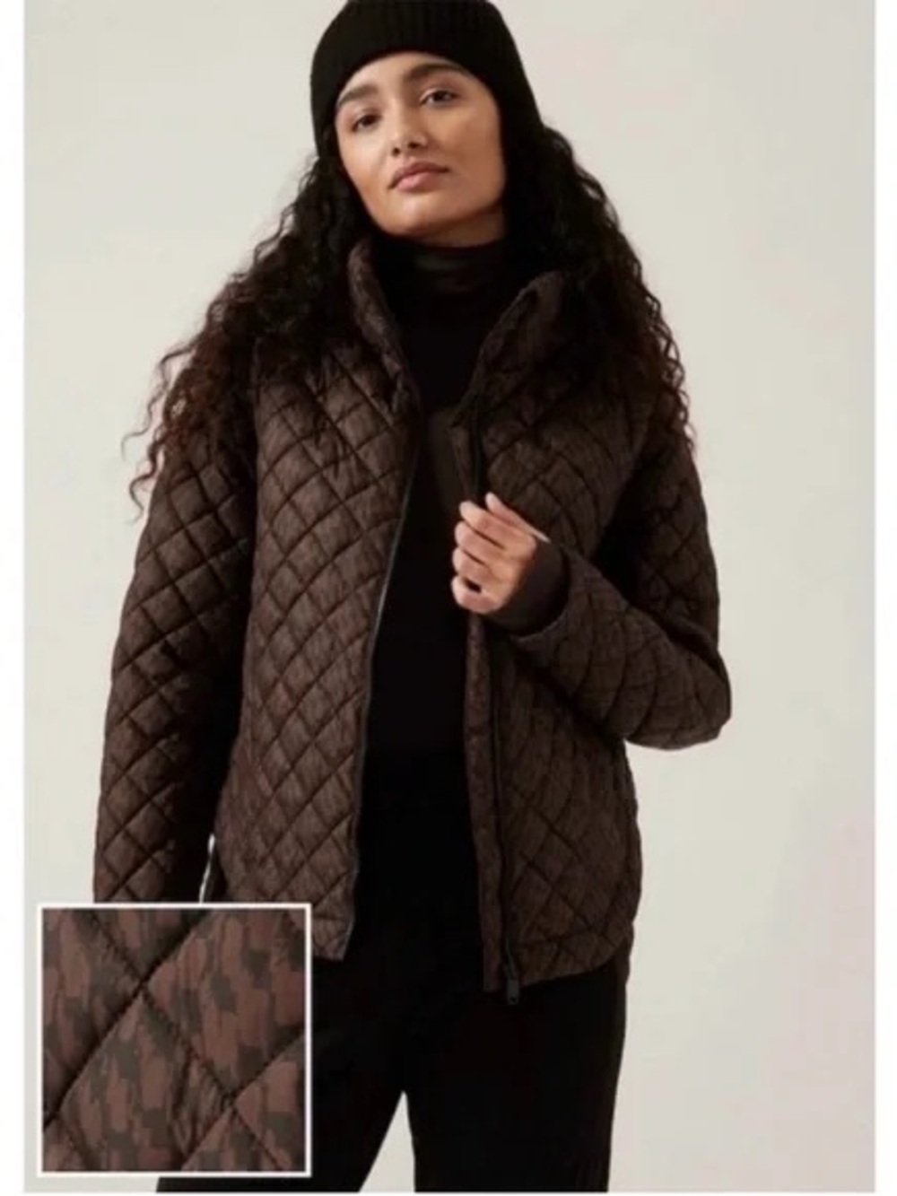 Athleta Quilted whisper featherless Puffer Jacket in Dark Brown
